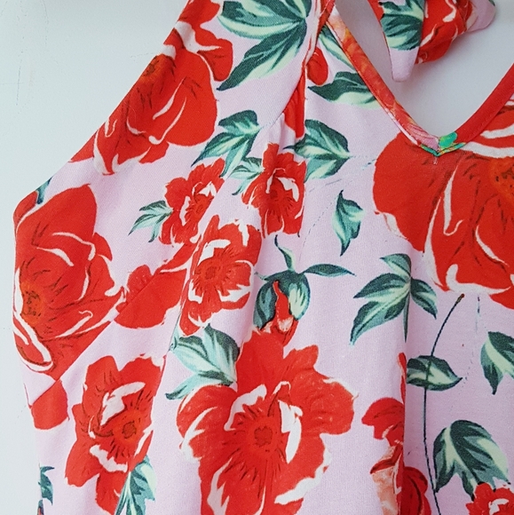 ASOS Pink & Red Roses Bubble Hem Short Dress - Picture 5 of 13